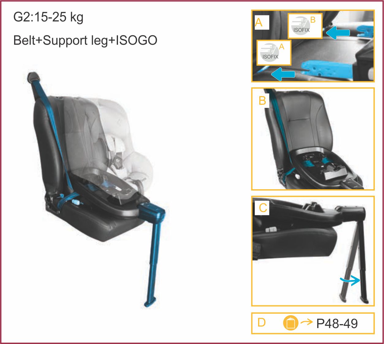 Инструкция к Maxi-Cosi Beryl Установка группа 15-25 кг (ремень + упор в пол + isofix)