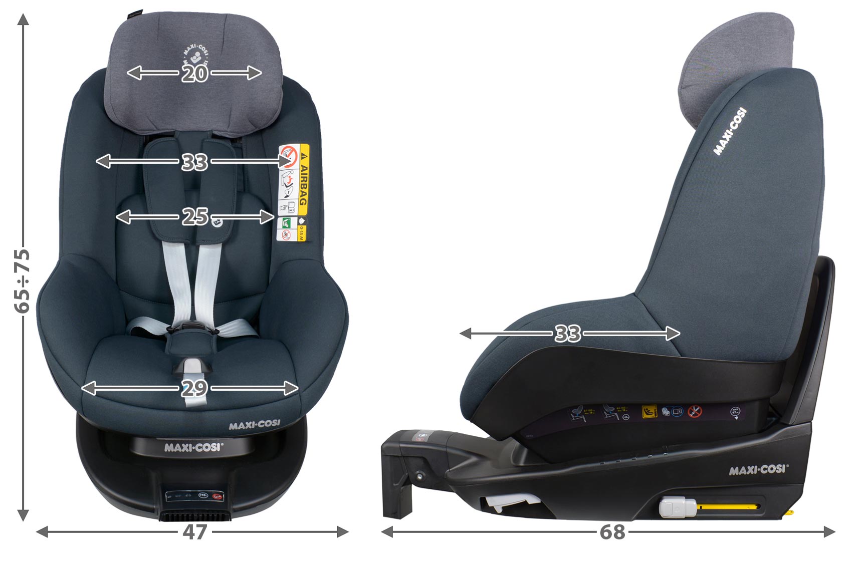 Maxi-Cosi Pearl Smart i-Size габариты автокресла