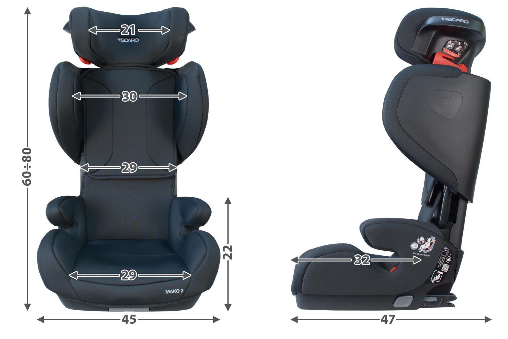 Recaro Mako 2 габариты автокресла