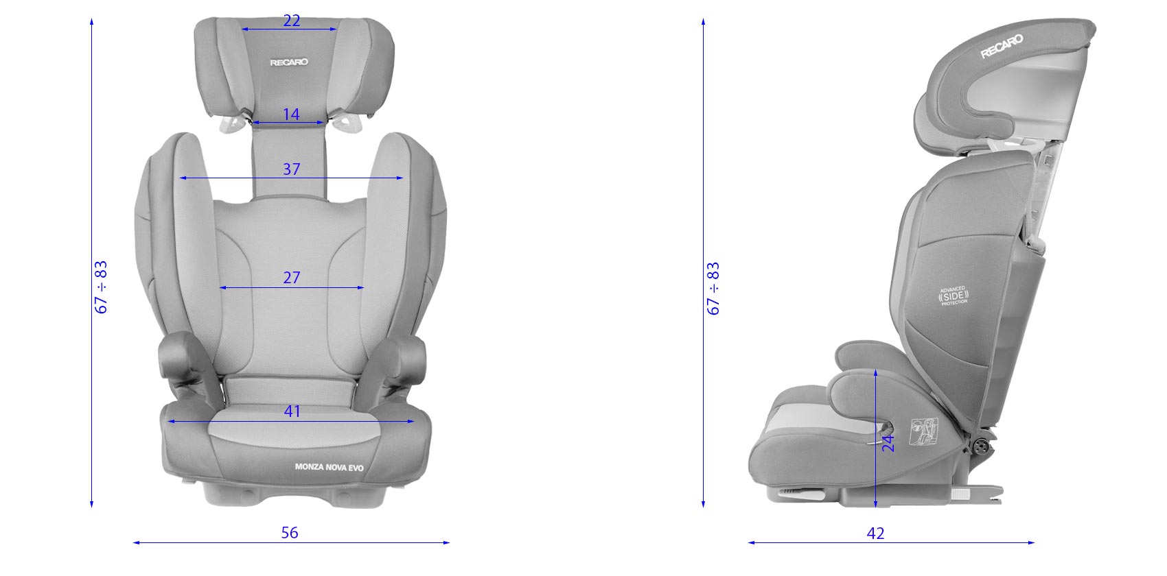 Recaro Monza Nova Evo габариты