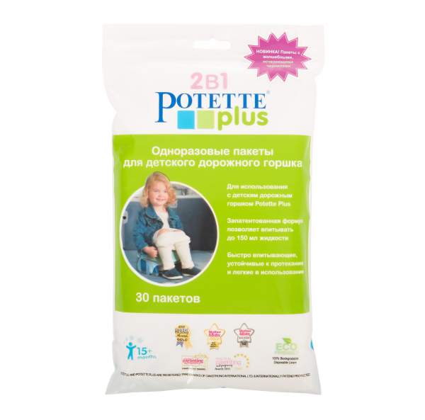 Одноразовые пакеты Potette plus 2 в 1 для дорожных горшков Сменные одноразовые пакеты Potette Plus 30 шт.